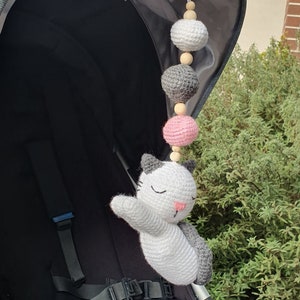Kitten baby cat, stroller mobile, Pram kitten mobile rattle, hanging mobile car seat toy, pram toy, crochet cat kitten plush toy baby gift
