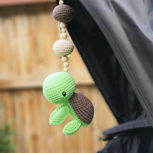Mobile de landau de hochet de tortue, hochet de jouet suspendu de pur coton de bébé tortue au crochet, jouet de gymnastique de jeu, jouet de poussette, jouet de landau, jouet de siège d'auto