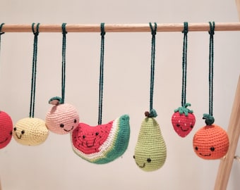 Fruit Play Gym Rattle set, crochet handmade playgym hanging toys