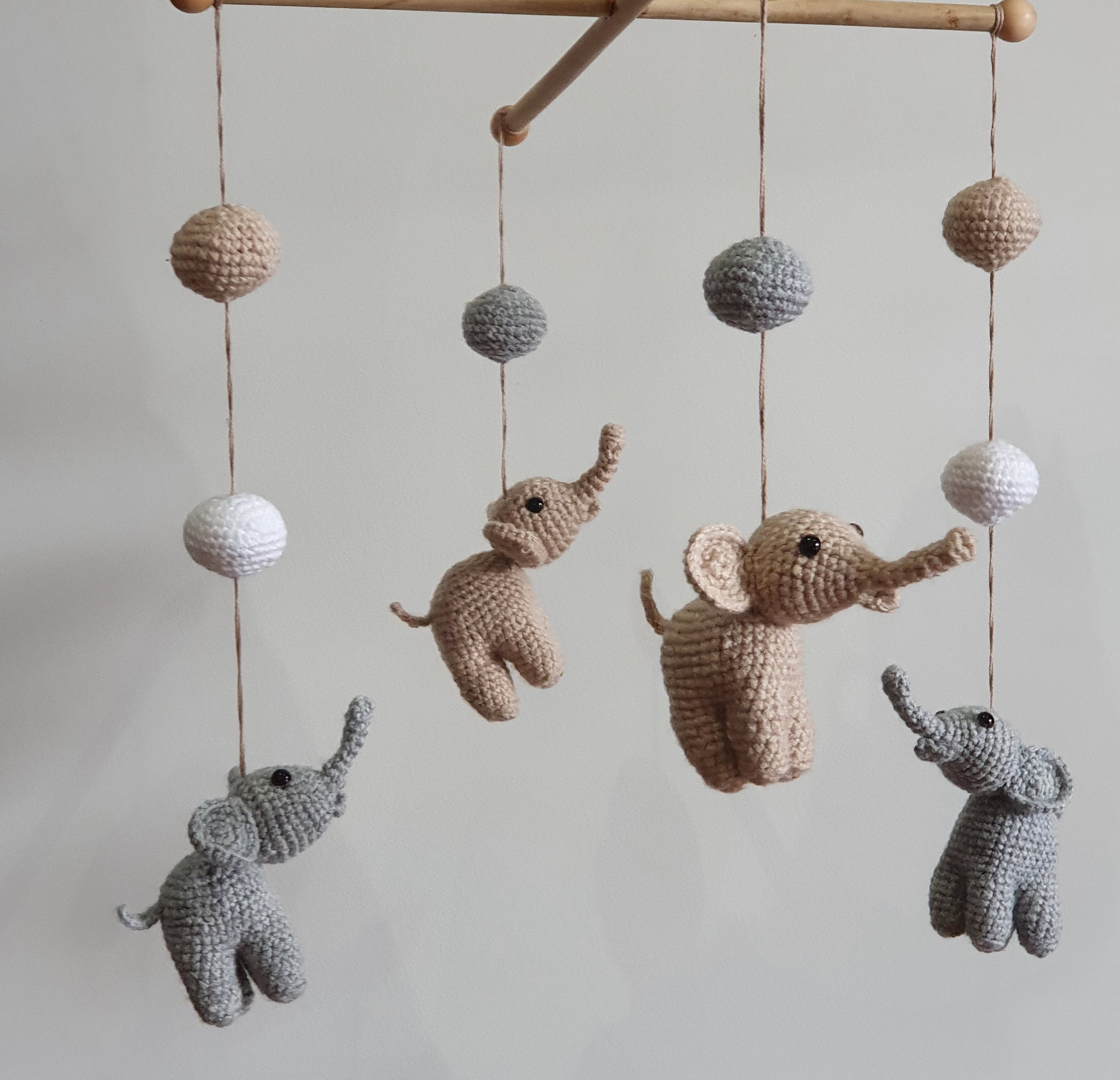 Crochet elephant baby mobile wooden crib baby mobile neutral Etsy
