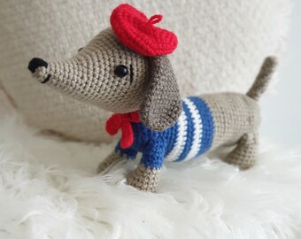 Crochet Dachshund Sausage dog, Wiener dog, Sausage dog soft toy puppy plush stuffed animal,