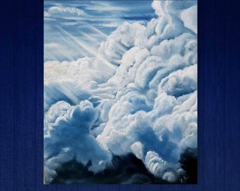 White clouds 24x20  in blue sky original oil painting