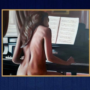 Pianist girl 24x32 Original oil painting Canvas art Shot from advertisement actress Gal Gadot image 1