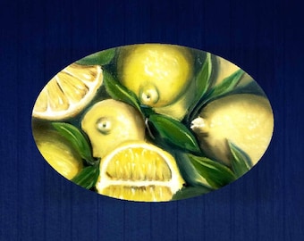 lemons  8х12" Original oil painting Food art Oil canvas on cardboard painting Wall art decor for kitchen