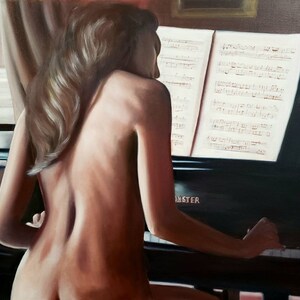 Pianist girl 24x32 Original oil painting Canvas art Shot from advertisement actress Gal Gadot image 6