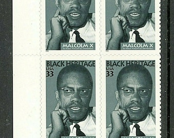 1999 - Malcolm X Plate 4er Block 33c Briefmarken, Sc# 3273, postfrisch, OG