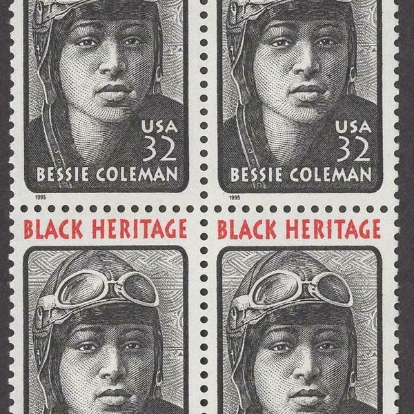 1995 Bessie Coleman Black Heritage Block Of 4 32c Stamps, Sc # 2956, MNH, OG