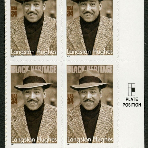 Langston Hughes Plate Block Of 4 34c Postage Stamps - Sc# 3557 - DM171