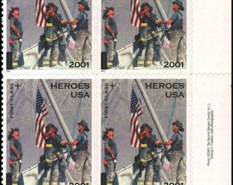 America Responds 911 Heros Plate Block Of 4 34c Postage Stamps - Sc# B2 - MNH, OG - CX75