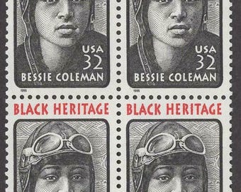 1995 Bessie Coleman Black Heritage Block von 4 32c Briefmarken, Sc #2956, postfrisch, OG