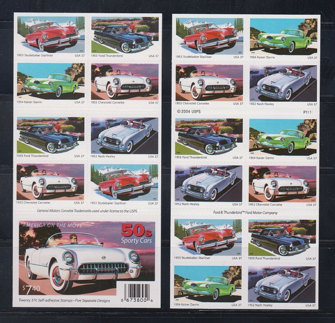 USA 50s Sporty Cars Booklet Pane of 20 37c Postage Stamps Sc Etsy