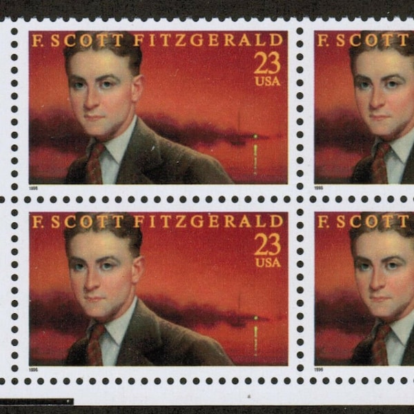 1996 F. Scott Fitzgerald Plate Block Of 4 23c Postage Stamps, Sc# 3104, MNH, OG