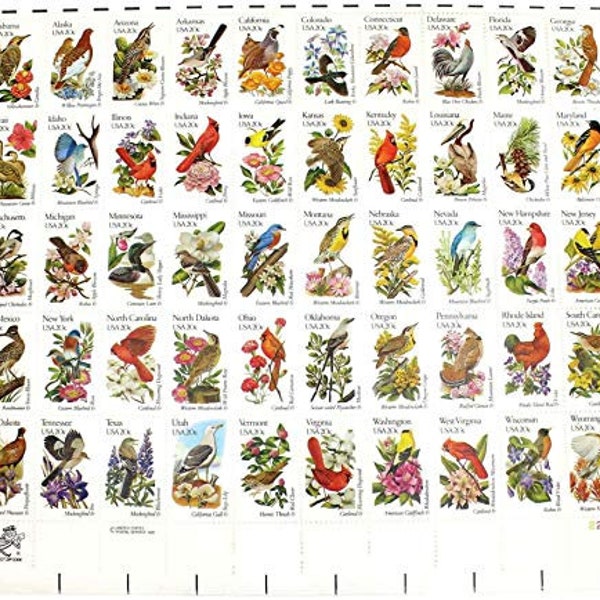 1982 State Birds and Flowers Full Sheet Of 20c Postage Stamps -Sc 1953-2002