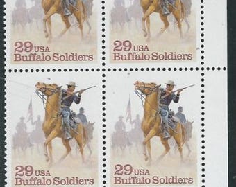 1994 Buffalo Soldiers Black Heritage Plate Block Of 4 29c Stamps, Sc#2818, MNH