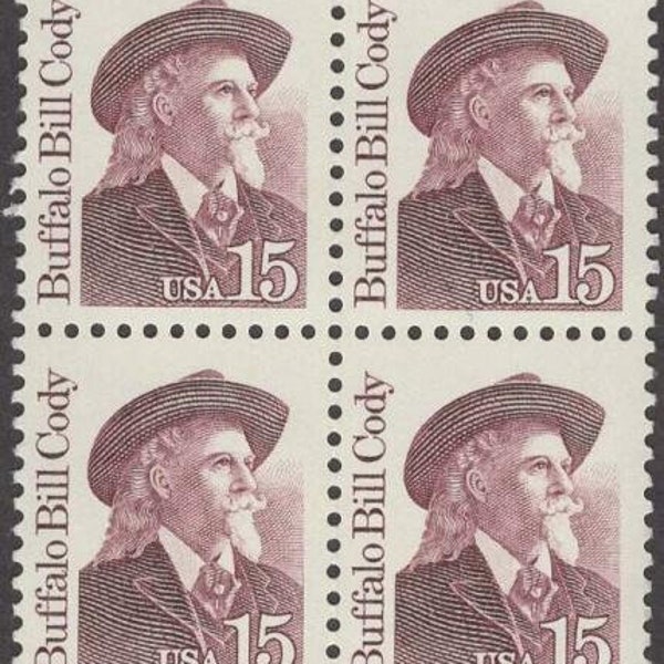 1988 Buffalo Bill Cody Block of 4 15c Postage Stamps - MNH - Sc# 2177 or a or b