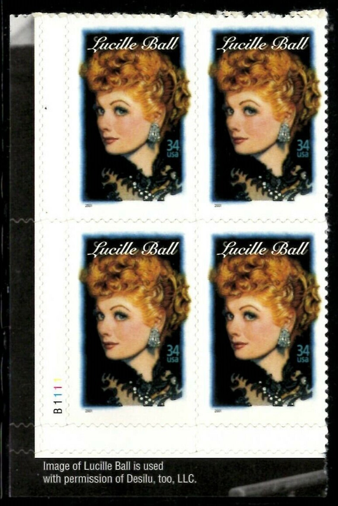 2001 Lucille Ball Plate Block of 4 34c Postage Stamps Sc Etsy