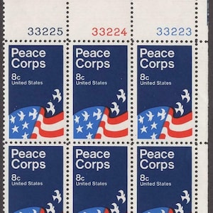 1972 Peace Corps Gedenktafel 6er Block 8c Briefmarken, Sc# 1447, postfrisch, OG