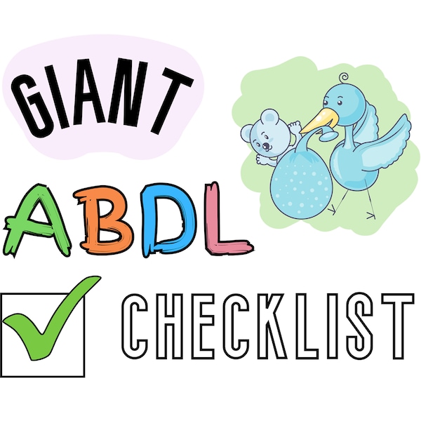 Lista di controllo ABDL per idee per neonati o bambini adulti, poco spazio e caregiver