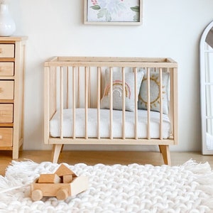 Mid Century Modern Crib | Natural Wood | Nursery Bedroom | Macy Mae 1:12 Scale Miniature Dollhouse Accessories & Furniture