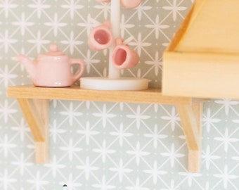Bracketed Wall Shelf | White Natural Wood | Kitchen Bathroom Bedroom | Macy Mae 1:12 Scale Miniature Dollhouse Accessories & Furniture
