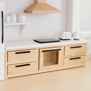 Modern Dollhouse Kitchen Cooktop Base Cabinets Stove Oven | Natural Wood | Macy Mae 1:12 Scale Miniature Dollhouse Accessories & Furniture