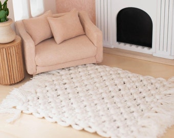 Boho Macrame Rectangle Rug | Ivory Natural | Bedroom Living Room Nursery Macy Mae 1:12 Scale Miniature Dollhouse Accessories & Furniture