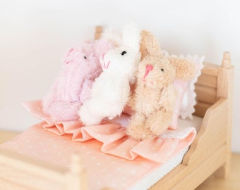 Plush Bunny | Pink Brown White | Stuffed Animal Toy | Nursery Bedroom | Macy Mae 1:12 Scale Miniature Dollhouse Accessories & Furniture
