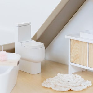 Modern Toilet | White | Bathroom Living Room Dining Bedroom | Macy Mae 1:12 Scale Miniature Dollhouse Accessories & Dollhouse Furniture