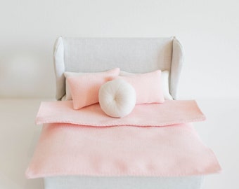 Double Bedding Set | Soft Pink | Blanket Quilt Pillow Bedroom Nursery | Macy Mae 1:12 Scale Miniature Dollhouse Accessories & Furniture