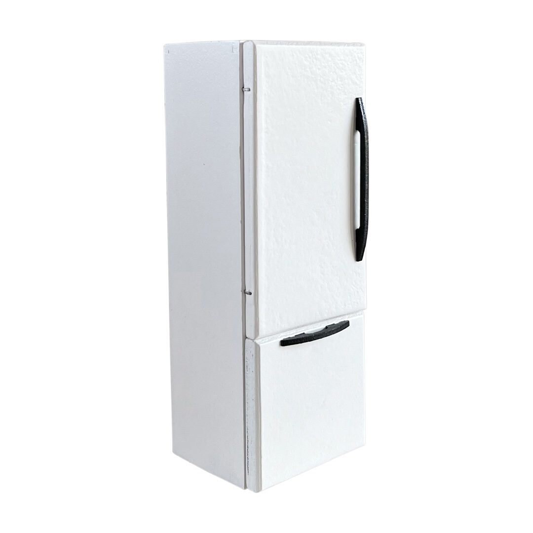 Dollhouse White Refrigerator With Black Hardware Macy Mae 1:12