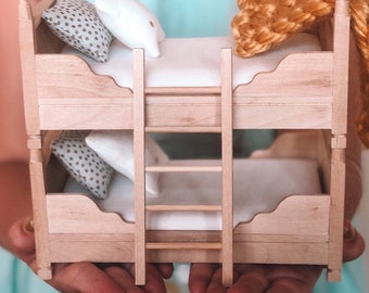 Edin Convertible Bunk Beds | Natural Wood | Macy Mae 1:12 Scale Miniature Dollhouse Accessories & Dollhouse Furniture
