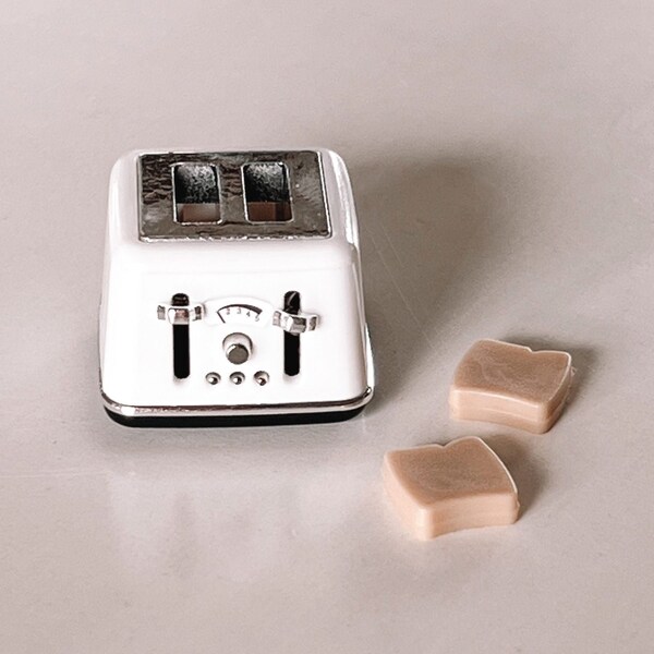 Classic Toaster + Toast | White | Kitchen Dining Room | Macy Mae 1:12 Scale Miniature Dollhouse Accessories & Dollhouse Furniture