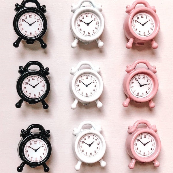 Miniature Metal Alarm Clock | White Pink Black Bedroom Living Room Dining | Macy Mae 1:12 Scale Miniature Dollhouse Accessories & Furniture