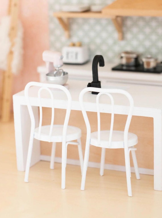 Metal Bistro Chair Set | White | Kitchen Dining Room Patio Bedroom | Macy Mae 1:12 Scale Miniature Dollhouse Accessories & Furniture