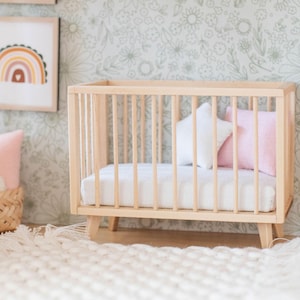Mid Century Modern Crib | Natural Wood | Nursery Bedroom | Macy Mae 1:12 Scale Miniature Dollhouse Accessories & Furniture