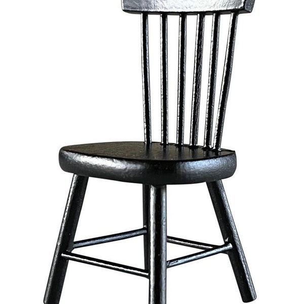 Dollhouse Wood Windsor Dining Chair | Black | Kitchen Bedroom Living Room | Macy Mae 1:12 Scale Miniature Dollhouse Accessories & Furniture