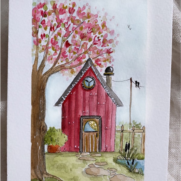 Carte aquarelle maison de jardin