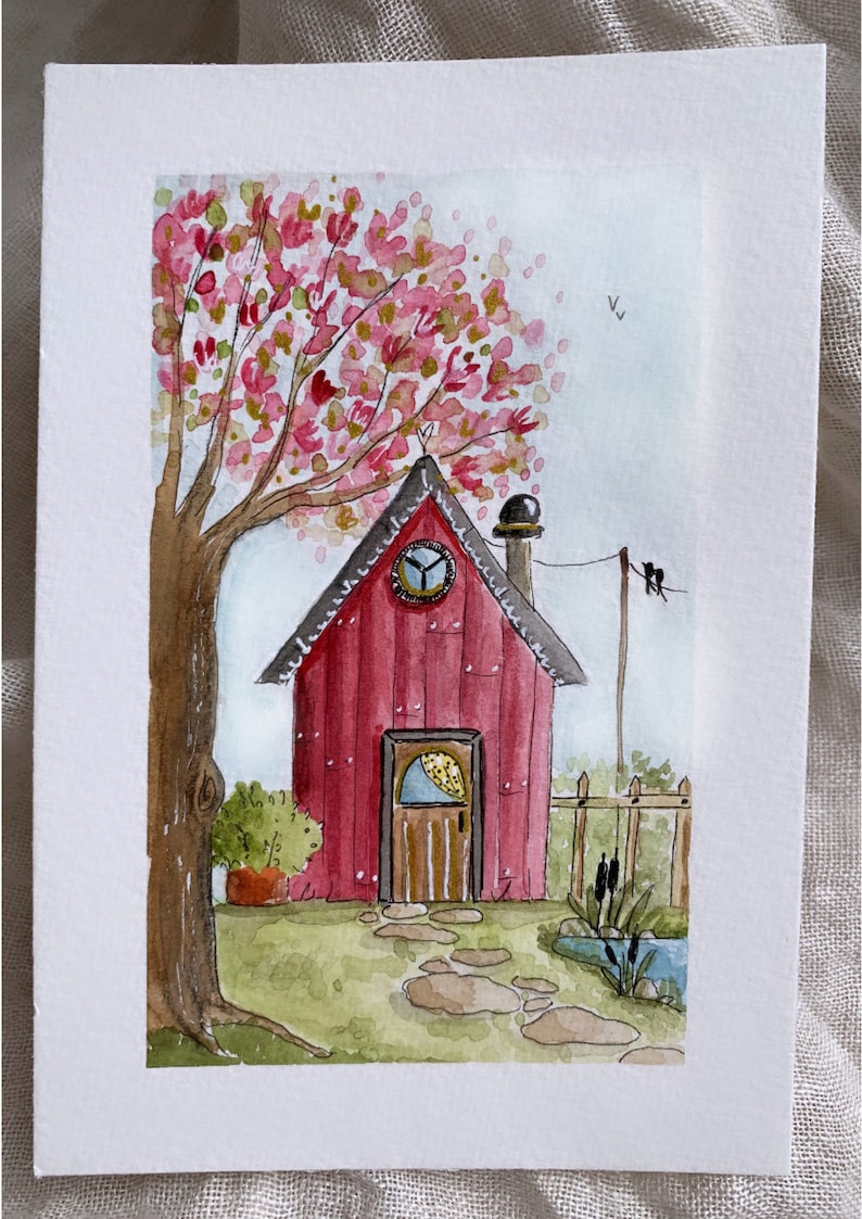 Carte aquarelle maison de jardin image 1