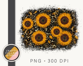 Sunflower Leopard Sublimation PNG Background, Leopard Sunflower PNG for Sublimation or DTG Printing, Distressed Sunflower Background Png