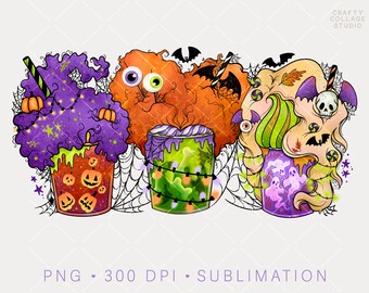 Halloween Coffee PNG Sublimation Design, Spooky Witch Coffee Clipart for Fall, Hocus, Pumpkin Spice Lattes, Pumpkin Season, Halloween Png