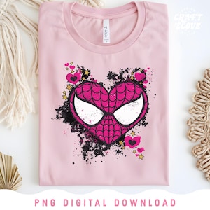 Spider Heart PNG Superhero Girls Valentine Sublimation Design, Pink Valentine Shirt Design, Valentine Heart PNG, Happy Valentine's Day PNG