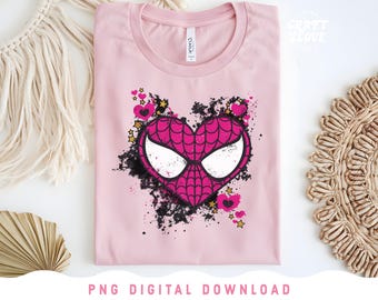 Spider Heart PNG Superhero Girls Valentine Sublimation Design, Pink Valentine Shirt Design, Valentine Heart PNG, Happy Valentine's Day PNG