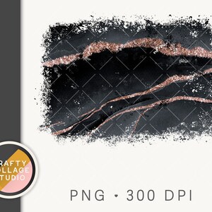 May include: Abstract digital art print featuring a black and white marble background with rose gold accents. The background has a distressed, textured look.