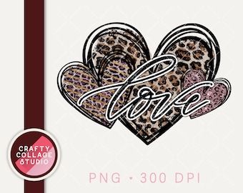 Valentine PNG Liefde Sublimatie Design, Leopard Print Harten png, Glitter Luipaard, Moederdag, Commercieel Gebruik, Digitale Download, Hart Trio