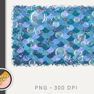 Mermaid PNG for Sublimation, Mermaid Scales Sublimation Design, Underwater Bubbles, Ocean, Glitter Fish Scales, Blue Purple, Background PNG