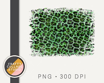 Green Leopard PNG for Sublimation Design Download, Leopard Print Digital Paper Background, Distressed Leopard Sublimation Print File for DTG