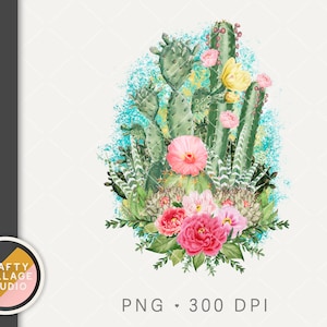 Cactus PNG, Western Desert Cactus Flower Sublimation Design, Aloe, Saguaro Cactus png, Instant Digital Download