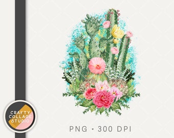 Cactus PNG, Western Desert Cactus Flower Sublimation Design, Aloe, Saguaro Cactus png, Instant Digital Download