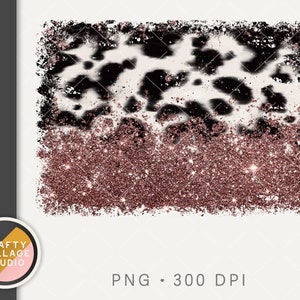 Op de afbeelding: Digitaal papier met een zwart-witte koe print patroon en een laagje roze gouden glitter.