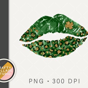 St Patricks Day Lips PNG for Sublimation Print File Design, Shamrock Glitter Kiss, Leopard Print, DTG Design Digital Download Commercial Use
